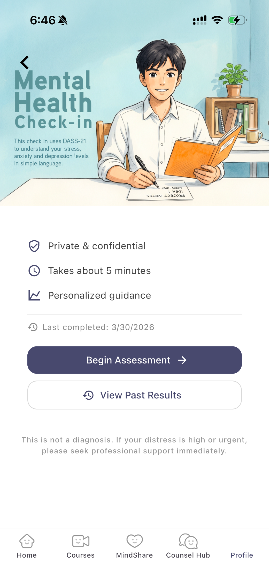 Mind+ assessment screen